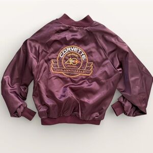 Vintage Chevy Corvette 40th Anniversary (1963-1993) Burgundy Satin Bomber Jacket